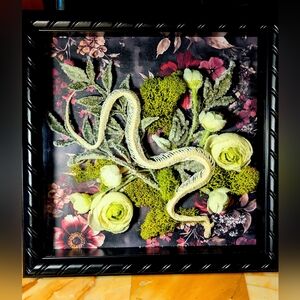 Crystalized Snake Skeleton With Crystalized Flowers In 8x8 Shadow Box